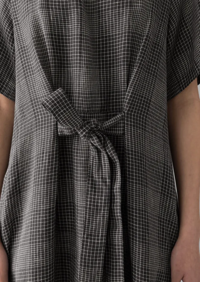 Linen|Loungewear-TOAST Etched Check Linen Dress Slate