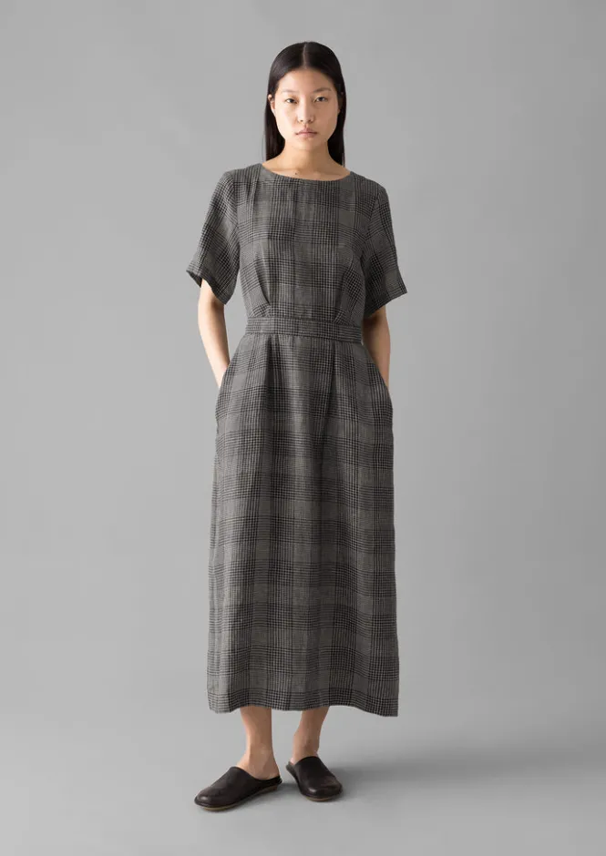 Linen|Loungewear-TOAST Etched Check Linen Dress Slate