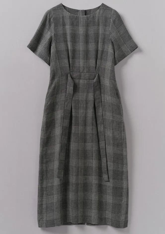 Linen|Loungewear-TOAST Etched Check Linen Dress Slate