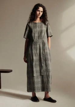 Linen|Loungewear-TOAST Etched Check Linen Dress Slate