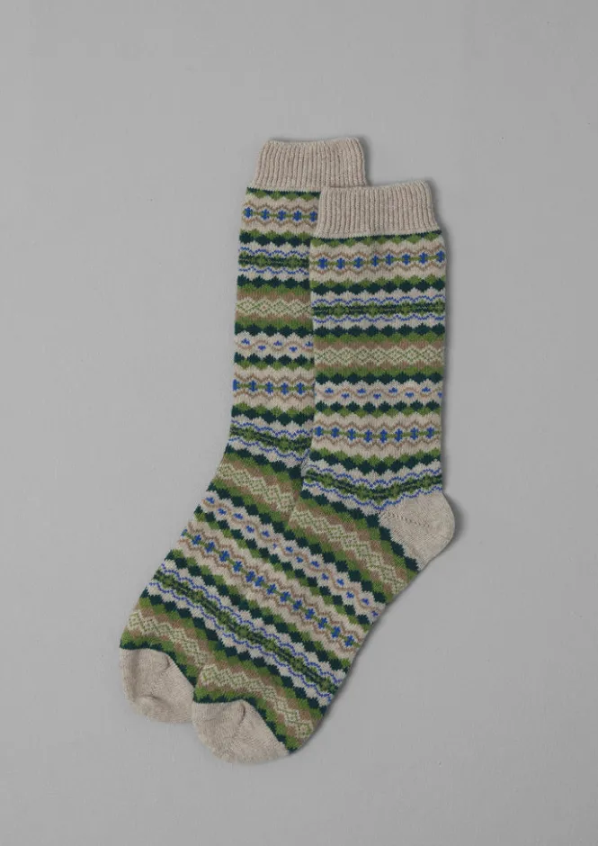 Socks-TOAST Fair Isle Socks GreenMulti