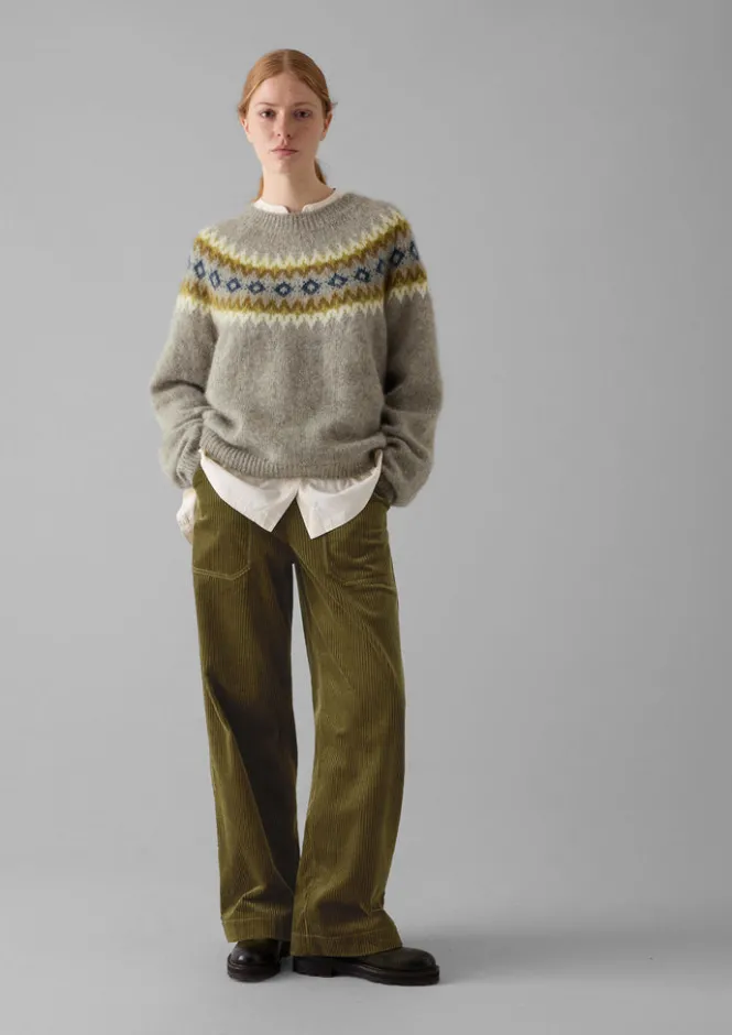 Knitwear-TOAST Fair Isle Yoke Mohair Blend Easy Sweater GreenMulti