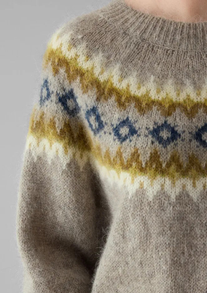 Knitwear-TOAST Fair Isle Yoke Mohair Blend Easy Sweater GreenMulti