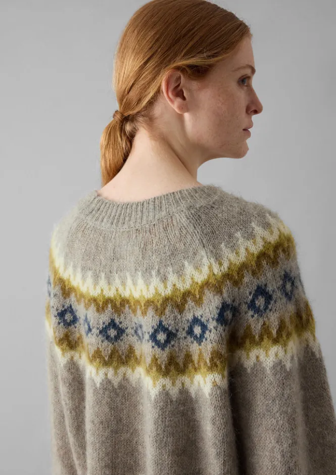 Knitwear-TOAST Fair Isle Yoke Mohair Blend Easy Sweater GreenMulti