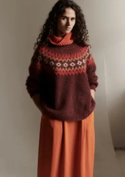 Knitwear-TOAST Fair Isle Yoke Mohair Blend Easy Sweater RedMulti