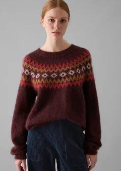 Knitwear-TOAST Fair Isle Yoke Mohair Blend Easy Sweater RedMulti
