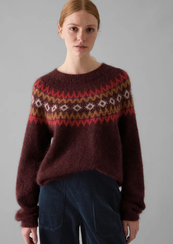 Knitwear-TOAST Fair Isle Yoke Mohair Blend Easy Sweater RedMulti