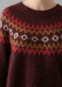 Knitwear-TOAST Fair Isle Yoke Mohair Blend Easy Sweater RedMulti