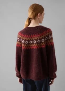 Knitwear-TOAST Fair Isle Yoke Mohair Blend Easy Sweater RedMulti