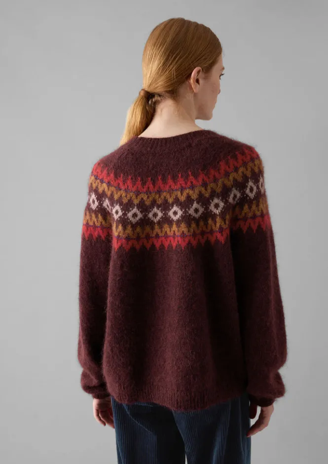 Knitwear-TOAST Fair Isle Yoke Mohair Blend Easy Sweater RedMulti