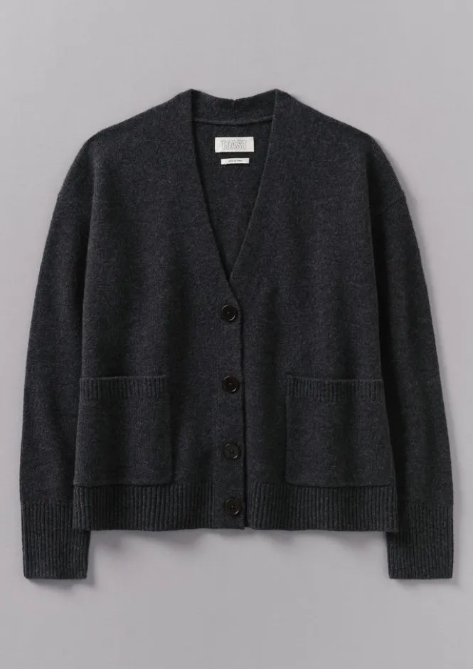 Cashmere|Knitwear-TOAST Ffion Wool Cashmere Boxy Cardigan Charcoal