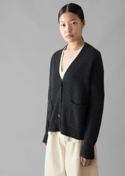 Cashmere|Knitwear-TOAST Ffion Wool Cashmere Boxy Cardigan Charcoal