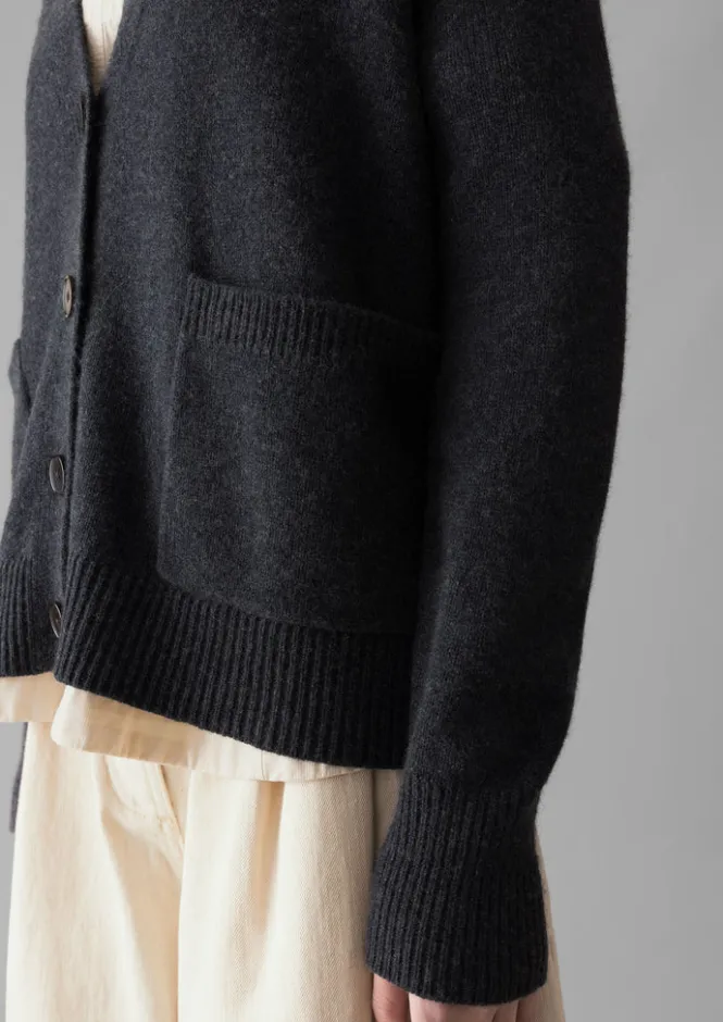 Cashmere|Knitwear-TOAST Ffion Wool Cashmere Boxy Cardigan Charcoal