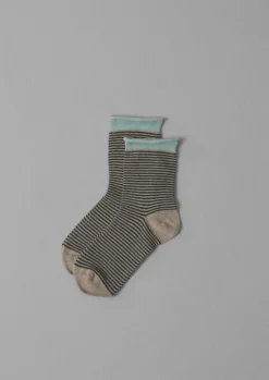 Socks & Tights|Cashmere-TOAST Fine Stripe Cotton Cashmere Socks Parchment/Charcoal