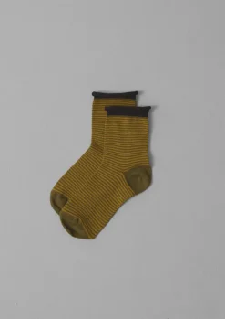 Socks & Tights|Cashmere-TOAST Fine Stripe Cotton Cashmere Socks LightOlive/Mustard