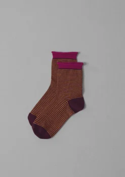 Socks & Tights|Cashmere-TOAST Fine Stripe Cotton Cashmere Socks Plum/Orange