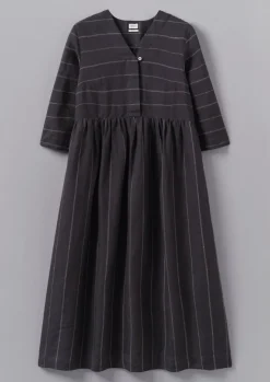 Linen|Loungewear-TOAST Fine Stripe Linen V-Neck Dress Onyx