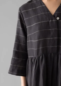 Linen|Loungewear-TOAST Fine Stripe Linen V-Neck Dress Onyx