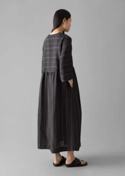Linen|Loungewear-TOAST Fine Stripe Linen V-Neck Dress Onyx