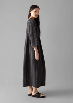 Linen|Loungewear-TOAST Fine Stripe Linen V-Neck Dress Onyx