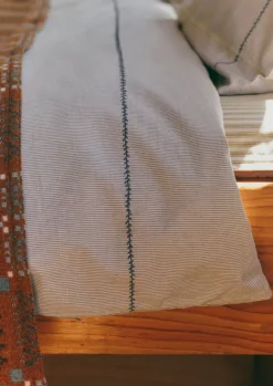 Textiles|Bed Linen-TOAST Fine Stripe Organic Cotton Duvet Cover Ecru/SmokeBlue
