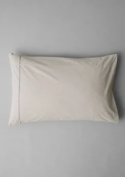 Textiles|Bed Linen-TOAST Fine Stripe Organic Cotton Embroidered Pillowcase Ecru/SmokeBlue