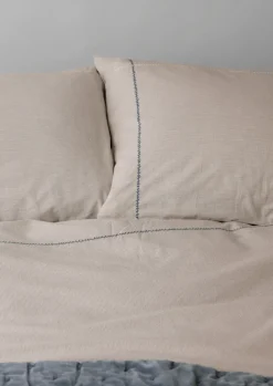 Textiles|Bed Linen-TOAST Fine Stripe Organic Cotton Embroidered Pillowcase Ecru/SmokeBlue