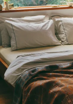 Textiles|Bed Linen-TOAST Fine Stripe Organic Cotton Oxford Pillowcase Set Ecru/SmokeBlue