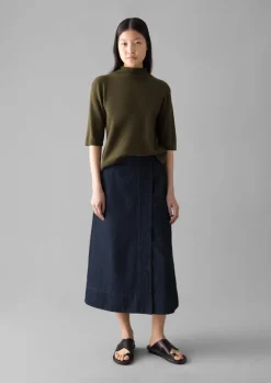 Cashmere|Knitwear-TOAST Fine Wool Cashmere Half Sleeve Sweater OliveMelange