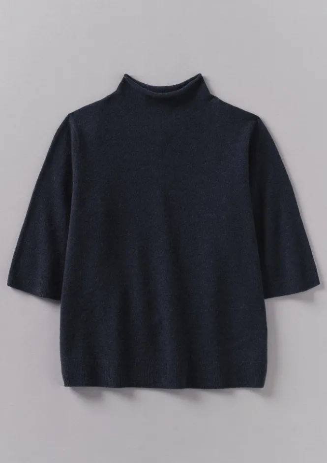 Cashmere|Knitwear-TOAST Fine Wool Cashmere Half Sleeve Sweater DarkestNavy