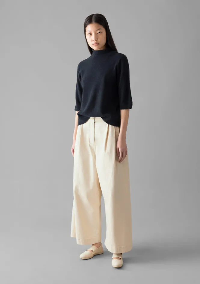 Cashmere|Knitwear-TOAST Fine Wool Cashmere Half Sleeve Sweater DarkestNavy