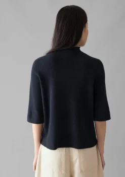 Cashmere|Knitwear-TOAST Fine Wool Cashmere Half Sleeve Sweater DarkestNavy