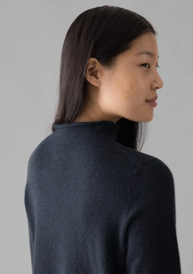 Cashmere|Knitwear-TOAST Fine Wool Cashmere Half Sleeve Sweater DarkestNavy