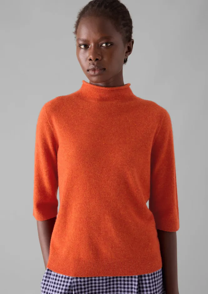Cashmere|Knitwear-TOAST Fine Wool Cashmere Half Sleeve Sweater BurntEmber