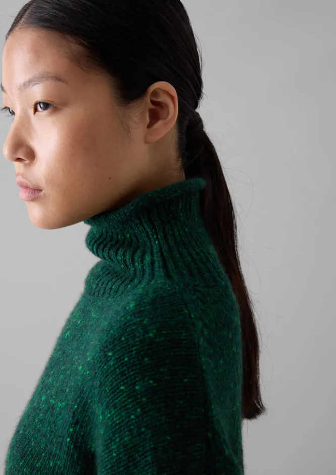 Cashmere|Knitwear-TOAST Flecky Wool Cashmere High Neck Sweater Emerald