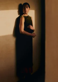Velvet|Dresses-TOAST Fluid Silk Velvet Dress RichOlive