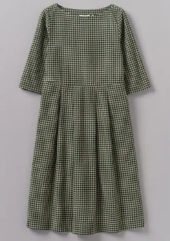 Dresses-TOAST Franca Cotton Gingham Seersucker Dress OliveGreen