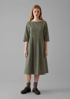 Dresses-TOAST Franca Cotton Gingham Seersucker Dress OliveGreen