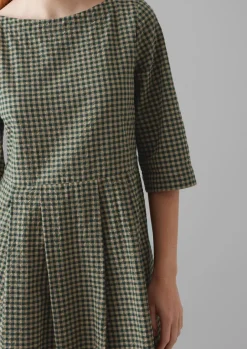 Dresses-TOAST Franca Cotton Gingham Seersucker Dress OliveGreen