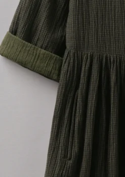 Loungewear|Dresses-TOAST Freya Crinkle Organic Cotton Dress DarkestOlive