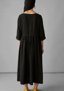Loungewear|Dresses-TOAST Freya Crinkle Organic Cotton Dress DarkestOlive