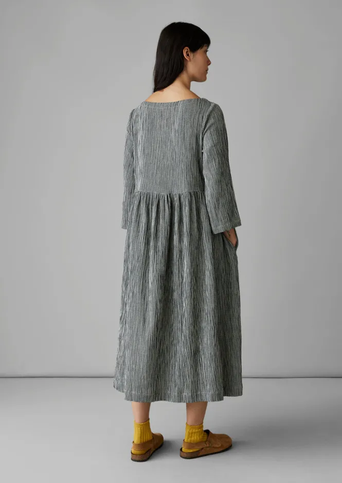 Loungewear|Dresses-TOAST Freya Gingham Crinkle Cotton Dress Black/Ecru