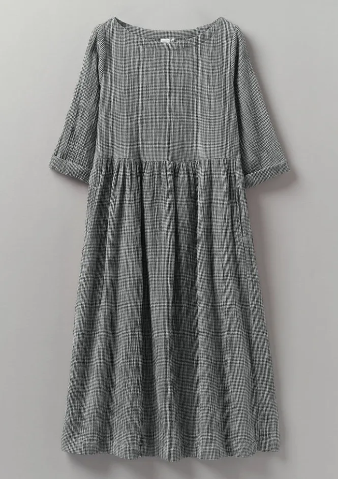 Loungewear|Dresses-TOAST Freya Gingham Crinkle Cotton Dress Black/Ecru