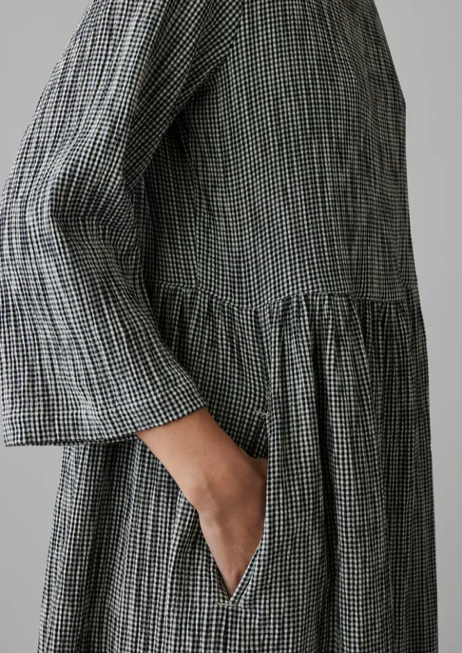 Loungewear|Dresses-TOAST Freya Gingham Crinkle Cotton Dress Black/Ecru