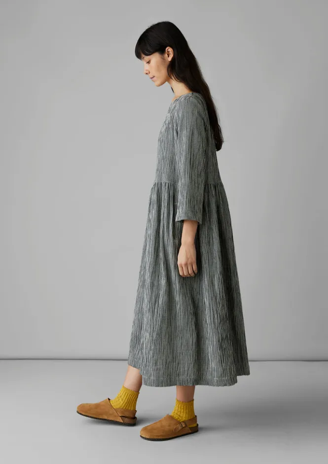 Loungewear|Dresses-TOAST Freya Gingham Crinkle Cotton Dress Black/Ecru