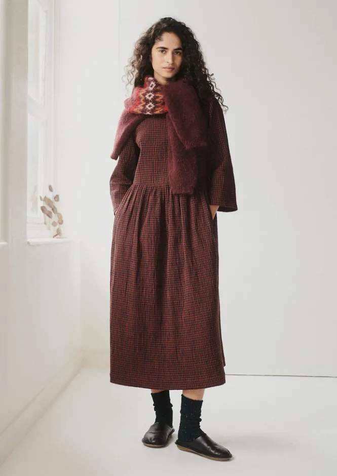 Loungewear|Dresses-TOAST Freya Gingham Crinkle Cotton Dress Brick/Black