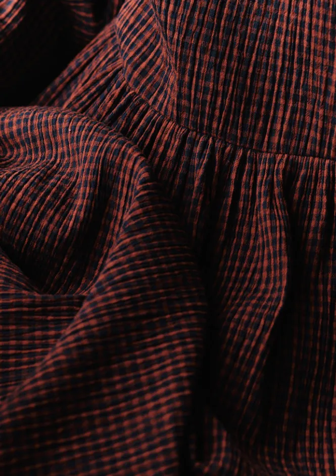 Loungewear|Dresses-TOAST Freya Gingham Crinkle Cotton Dress Brick/Black
