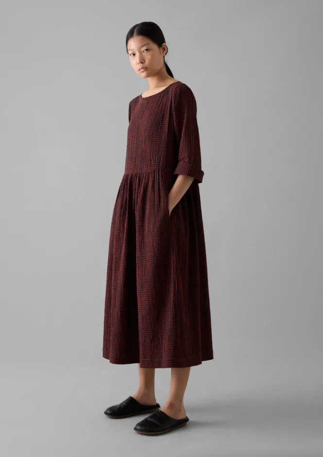 Loungewear|Dresses-TOAST Freya Gingham Crinkle Cotton Dress Brick/Black