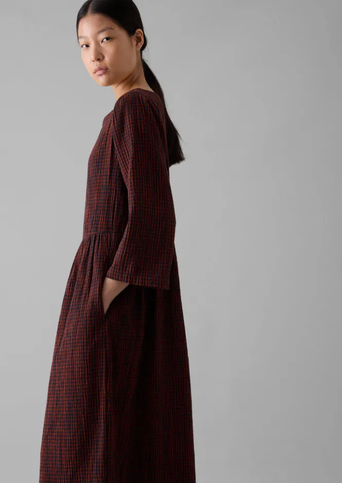 Loungewear|Dresses-TOAST Freya Gingham Crinkle Cotton Dress Brick/Black