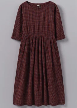 Loungewear|Dresses-TOAST Freya Gingham Crinkle Cotton Dress Brick/Black